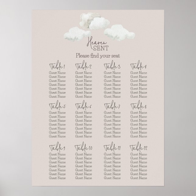 Beige Heaven Sent Gender Reveal Seating Chart Poster (Vorne)