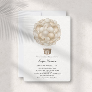 Beige Heißluftballon Babydusche Einladung