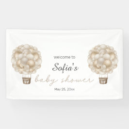 Beige Heißluftballon Boho Babydusche Banner