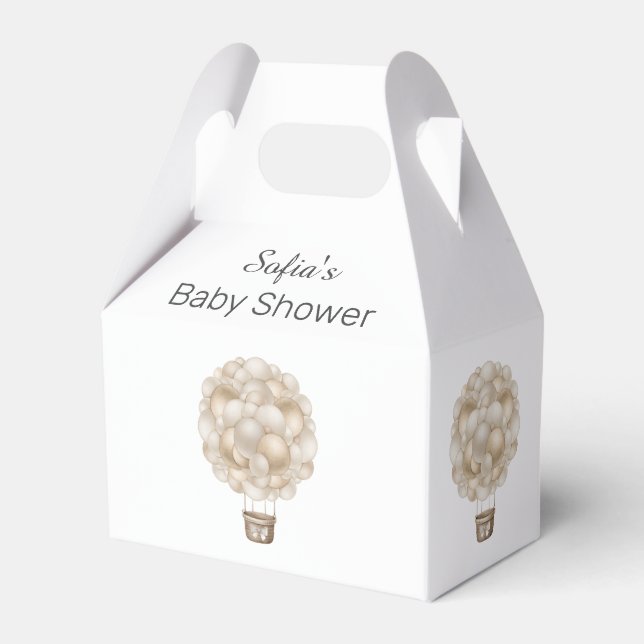 Beige Heißluftballon Boho Babydusche Geschenkschachtel (Vorderseite)