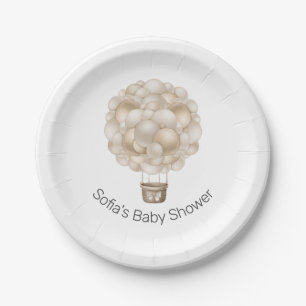 Beige Heißluftballon Boho Babydusche Pappteller
