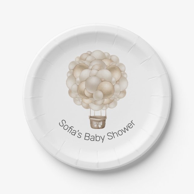 Beige Heißluftballon Boho Babydusche Pappteller (Vorderseite)