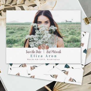 Beige Helllila Rosen Bat Mitzvah Save-the-Date-Kar Hinweiskarte