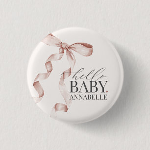Beige Hello Baby Bow Girl Baby Shower Favoriten Button
