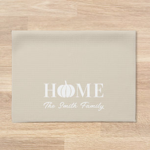 Beige Herbst-Haus Weiße Kürbis-Personalisierte Fam Geschirrtuch