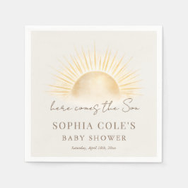 Beige Here Comes The Son Baby Shower Party Serviette