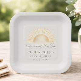 Beige Here Comes The Son Baby Shower Tischwäsche Pappteller