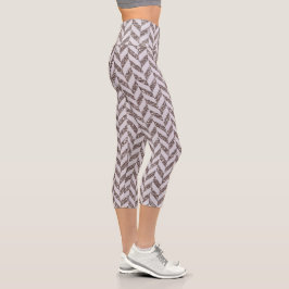 Beige Herringbone Capri Leggings