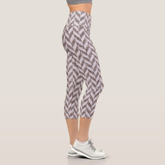 Beige Herringbone Capri Leggings