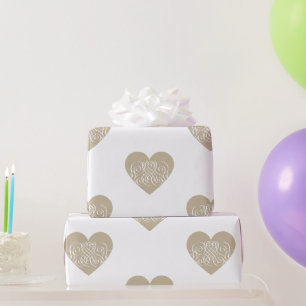Beige Herzen mit Filigran Elegantes romantisches G Geschenkpapier