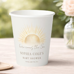 Beige Hier kommt der Sohn Junge Sonnen Baby-Party Pappbecher