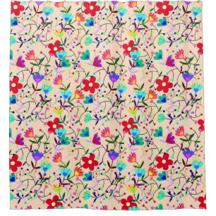 Beige Hintergrund farbenfrohe Blumenmuster Duschvorhang