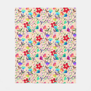 Beige Hintergrund farbenfrohe Blumenmuster Fleecedecke