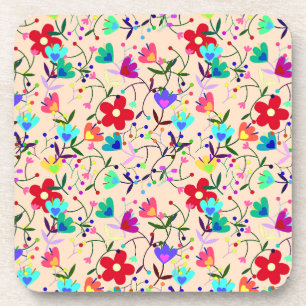 Beige Hintergrund farbenfrohe Blumenmuster Getränkeuntersetzer