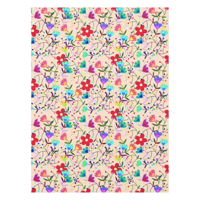Beige Hintergrund farbenfrohe Blumenmuster Tischdecke (Vorderseite)