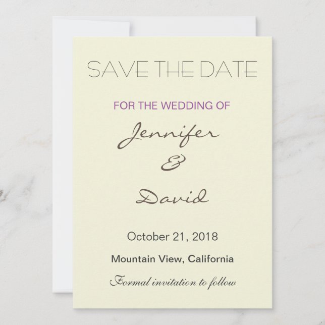 Beige Hintergrund Grau Moderne Hochzeitseinladung Save The Date (Vorderseite)