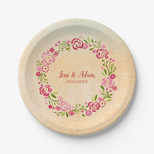 Beige Hintergrund und Blumenkranz Pappteller