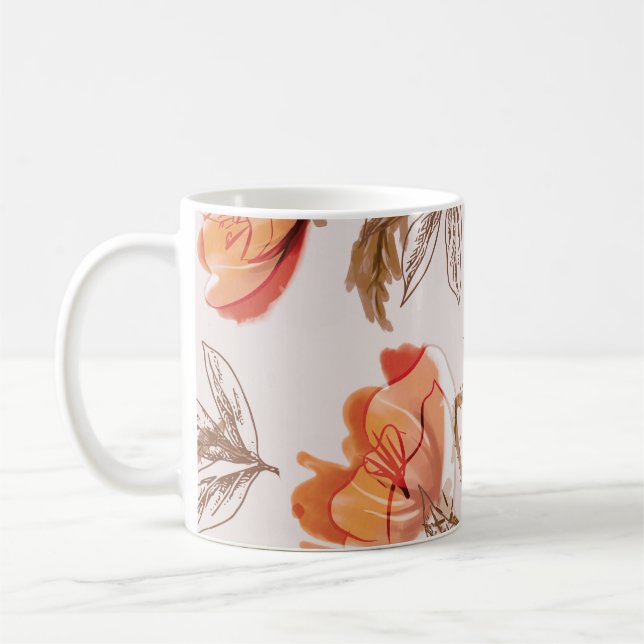 Beige Hintergrundbeläge Wasserfarbmuster Kaffeetasse (Links)