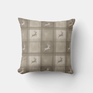 Beige Hirsch Wasserfarbe Karo Weihnachtsmuster Kissen