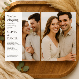 Beige Hochzeits-Elopement Minimal-Foto Einladung