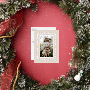 Beige Holly und Kiefern-Rand Foto-Feiertag Weihnac Folien Feiertagspostkarte