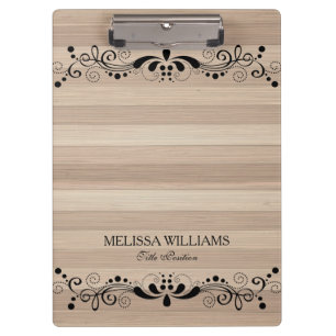 Beige Holzstruktur mit vintage schwarzer Blumen-Sp Klemmbrett