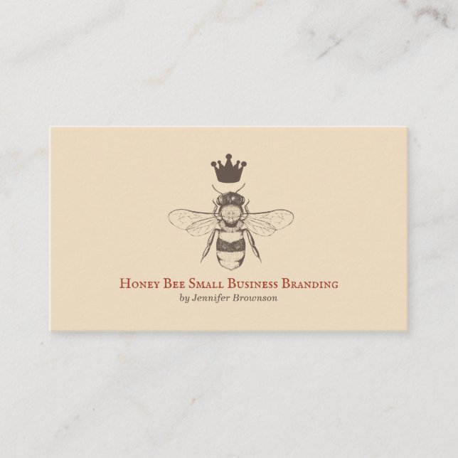 Beige Honeycomb Crown Queen Bee Visitenkarte (Vorderseite)