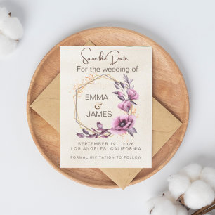 Beige Illustration Wasserfarbe Blume Save the Date Postkarte