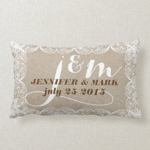 Beige Imitate Linen & White Lace Wedlow Pillow 2 Lendenkissen