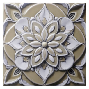 Beige Imitats Relief Symmetrische Blume Fliese