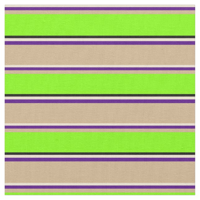 Beige, Indigo, Tan, Chartreuse und Schwarzes Muste Stoff (Nahaufnahme)