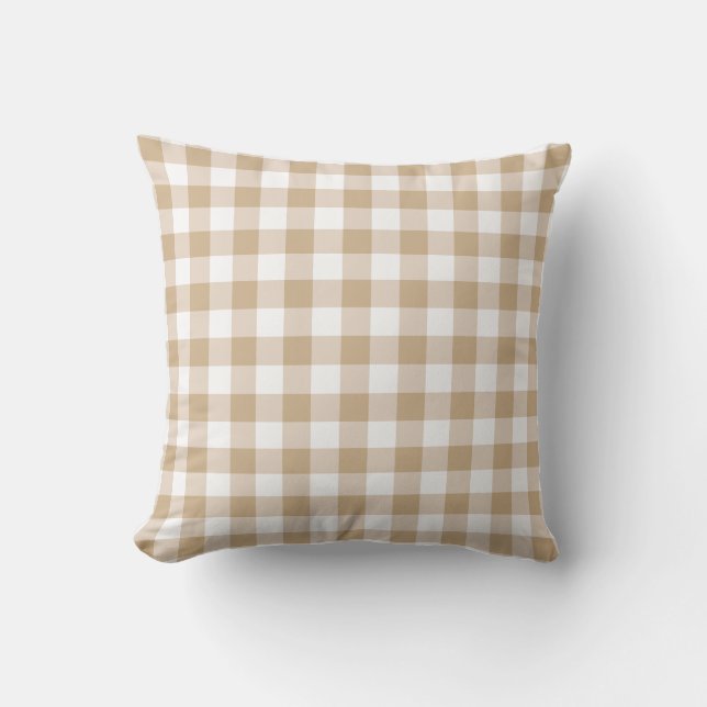 Beige Intenso Kleiner Gingham Kissen (Vorderseite)