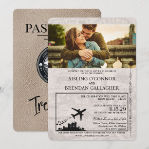 Beige Irland Reisepass Hochzeitseinladung Einladung