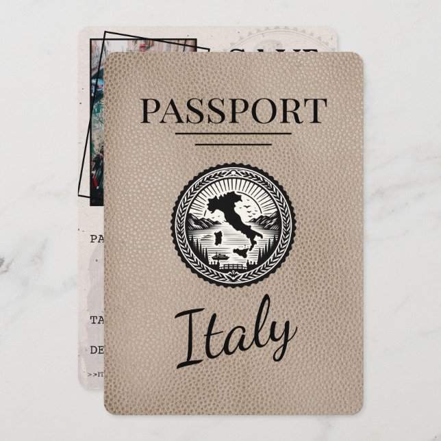 Beige Italy Passport Save The Date (Vorne/Hinten)