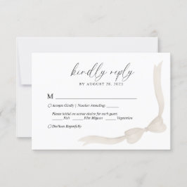 Beige Ivory Bow Ribbon Menu Choice Wedding RSVP