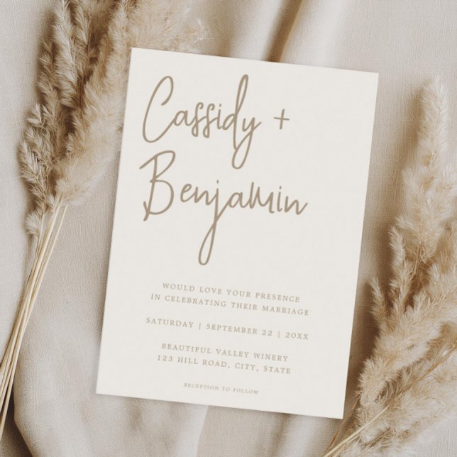 Beige Ivory Script Minimalistisch Moderne Hochzeit Einladung (Von Creator hochgeladen)