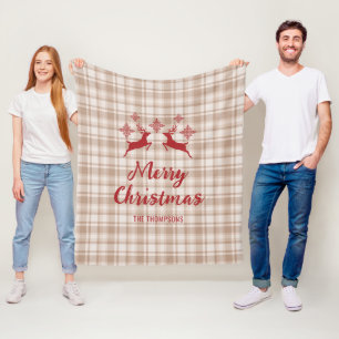 Beige Kariert Red Deer Frohe Weihnachts-Individuel Fleecedecke