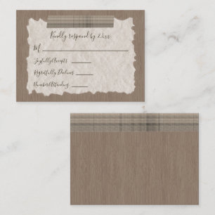 Beige Karierte Holzkarte Bar Mitzvah RSVP Card Hinweiskarte