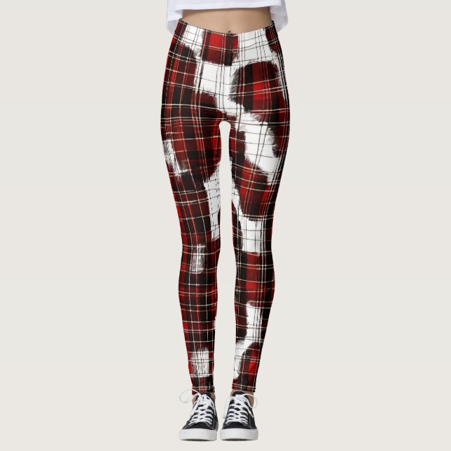 Beige Karierte Tartan-Muster Leggings (Vorderseite)