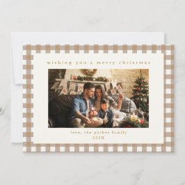 Beige Karierte Weihnachtskarte für das Foto Feiertagskarte