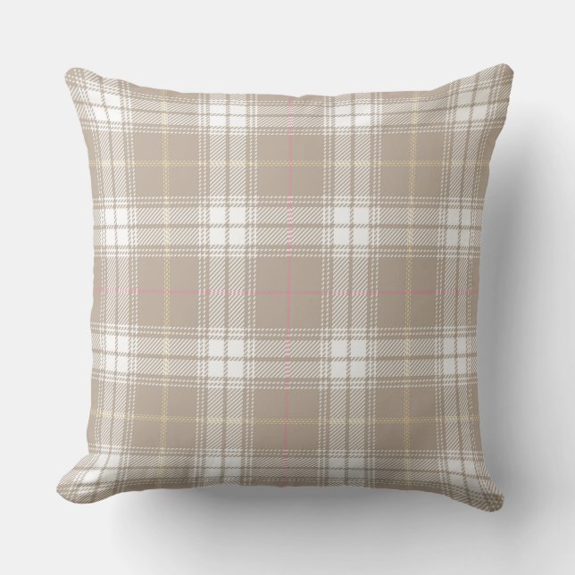 Beige Kariertes Tartan Muster Rustikal  Kissen (Vorderseite)
