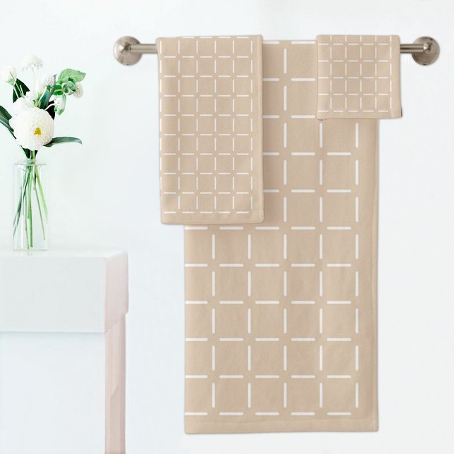 Beige Karo-Muster Handtuch Badhandtuch Set (Von Creator hochgeladen)