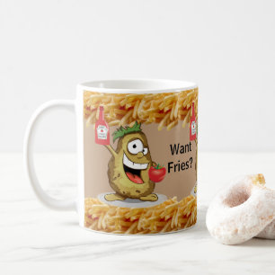 Beige Kartoffeln, Pommes frites, Ketchup-Tasse Kaffeetasse