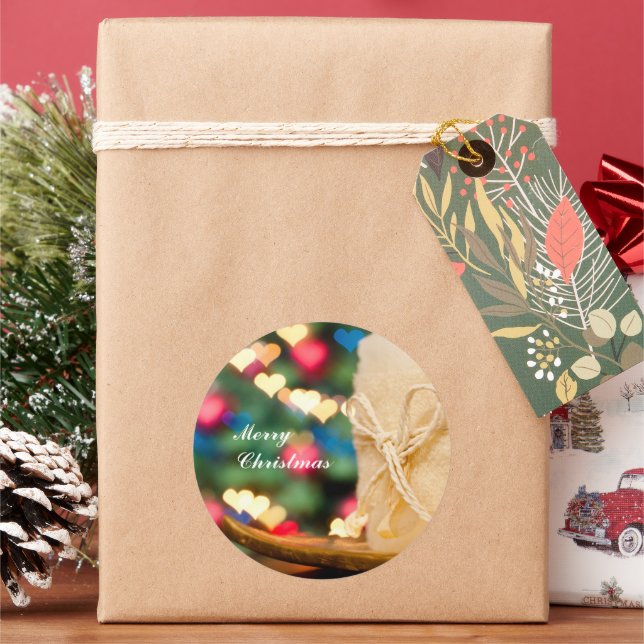 Beige Kerze und farbenfrohe Herzchen Weihnachten Runder Aufkleber (Feiertag)