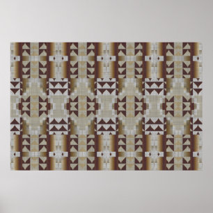 Beige Khaki Coffee Brown Ethnic Tribal Mosaik Poster