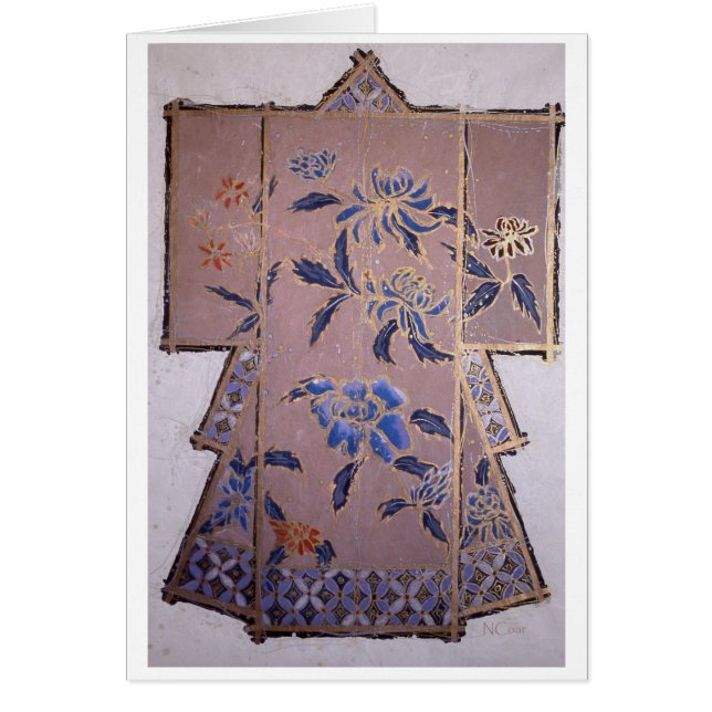 Beige Kimono mit blauen Blumen (Vorne)