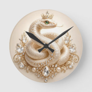 Beige Kristallschlangen-Kronenanhänger Kunst Runde Wanduhr