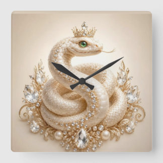Beige Kristallschlangenkronenhalskette Kunst Quadratische Wanduhr