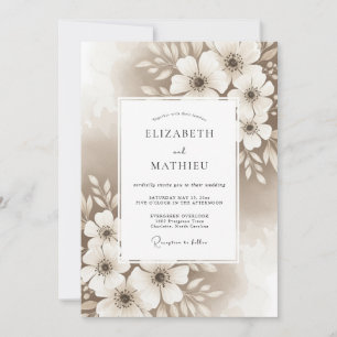 Beige künstlerische florale Üppigkeit Hochzeit Einladung