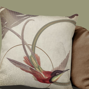Beige künstlerisches Hummingbird Design   Grün Kissen